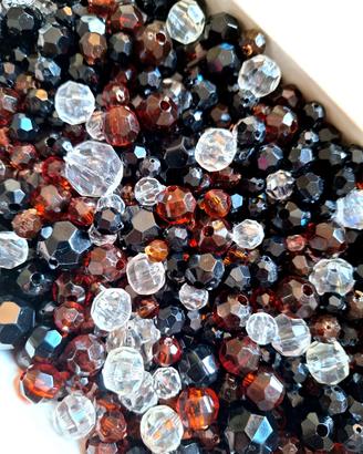 Lotto Perline Sfaccettate Crystal, Ambra e Nere