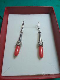 orecchini argento  con pendoli corallo Sard