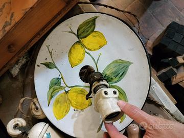 Lampadario Saliscendi Vintage in Ceramica Dipinto 