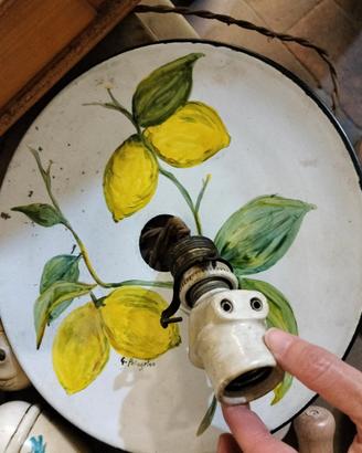 Lampadario Saliscendi Vintage in Ceramica Dipinto 