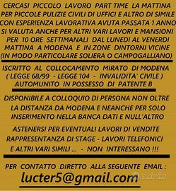 Part Time la mattina di alcune ore / dal lun-ven