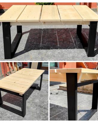 Tavolo industrial design legno massello giardino 
