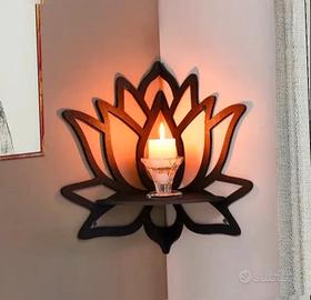 Mensola angolare loto in legno da parete 28x18