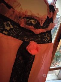 negligè con pizzo, babydoll in raso rosa, vintage