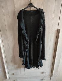 Cardigan lungo nero Oltre con collo in pelliccia r