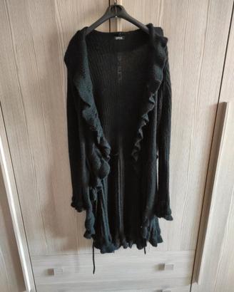 Cardigan lungo nero Oltre con collo in pelliccia r
