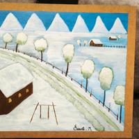 passaggio innevato dimensioni 40 x 50 sul legno 