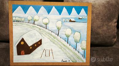 passaggio innevato dimensioni 40 x 50 sul legno 