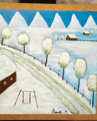 passaggio innevato dimensioni 40 x 50 sul legno 