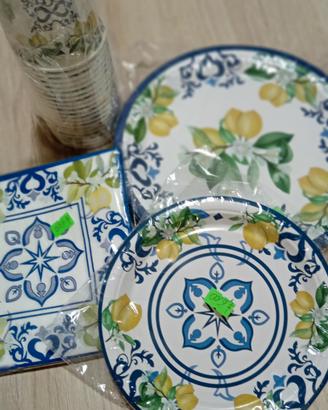 kit di piatti in cartoncino  con limoni x 20 perso