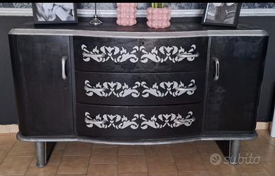 Credenza buffet vintage restaurata nero e argento