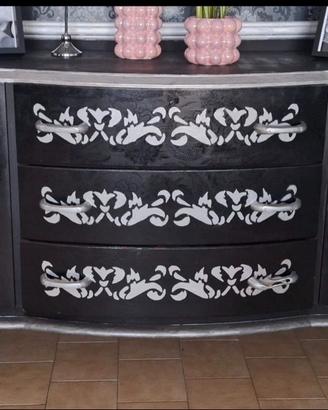 Credenza buffet vintage restaurata nero e argento
