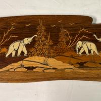 Targa da muro in legno intarsiato. Vintage anni 50