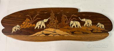 Targa da muro in legno intarsiato. Vintage anni 50