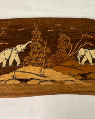 Targa da muro in legno intarsiato. Vintage anni 50