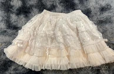 Burleska White Lace & Satin Tiered Mini Skirt
