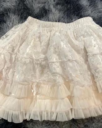 Burleska White Lace & Satin Tiered Mini Skirt