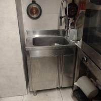 lavello grande vasca in acciaio  e mobiletto 
