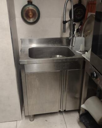lavello grande vasca in acciaio  e mobiletto 