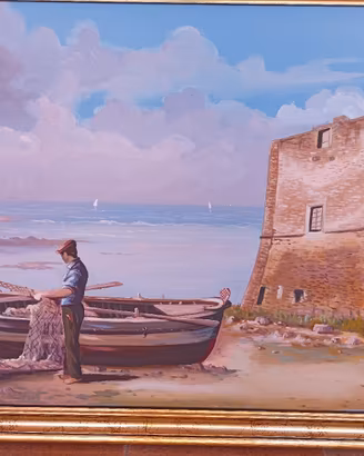 Dipinto olio su tela, paesaggio mediterraneo 