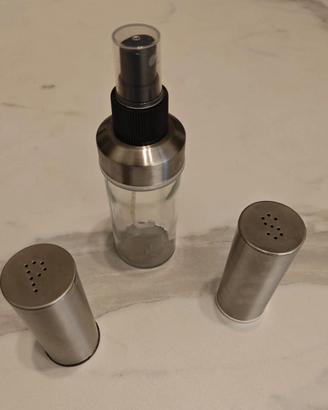 Kit per condimenti in vetro ed acciaio inox