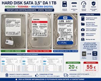 Hard Disk SATA 1 TB 3,5" Testati con CrystalDiskI