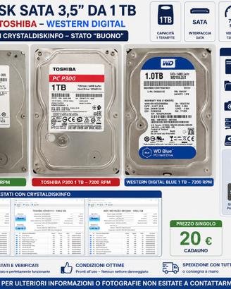 Hard Disk SATA 1 TB 3,5" Testati con CrystalDiskI