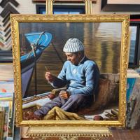 Quadro Pescatore con cornice dorata