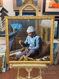 Quadro Pescatore con cornice dorata