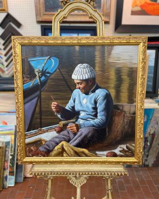 Quadro Pescatore con cornice dorata