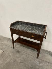 Tavolo/Consolle d’epoca in noce con piano in marmo