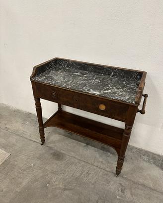 Tavolo/Consolle d’epoca in noce con piano in marmo