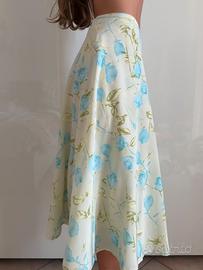 Gonna midi 100% seta stampa floreale a portafoglio