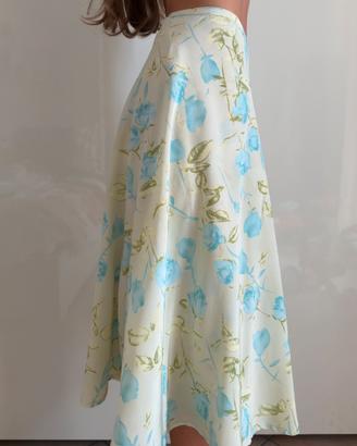 Gonna midi 100% seta stampa floreale a portafoglio