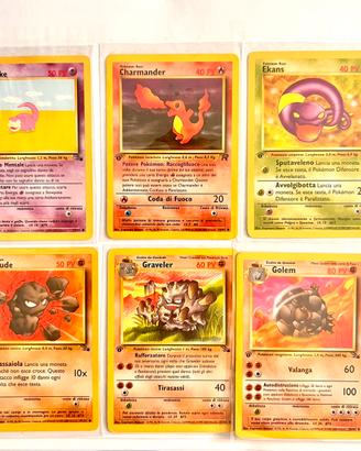 Lotto 6 Carte pokemon prima edizione set fossil