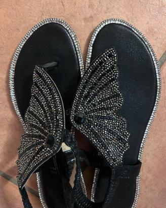 Sandali neri infradito strass