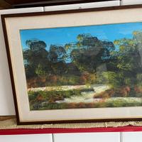 dipinto su tela tratto natura viva greto fiume