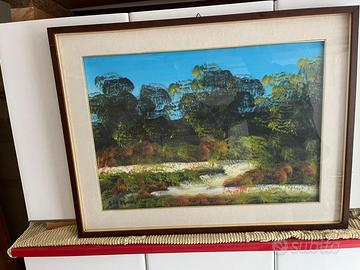 dipinto su tela tratto natura viva greto fiume