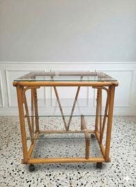 Carrello bar in bambù e vetro