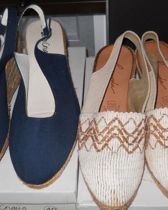 Sandali in tela con zeppa in corda