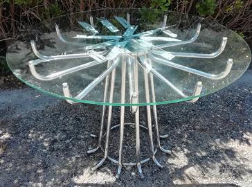 Tavolo rotondo top cristallo base cromo