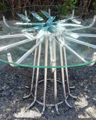 Tavolo rotondo top cristallo base cromo