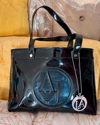 Borsa ARMANI JEANS originale nera vernice con logo