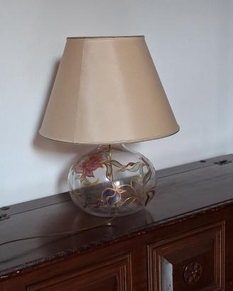 Lampada da tavolo vintage in vetro dipinto a mano