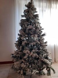 Albero di Natale innevato 180 cm con pigne e luci