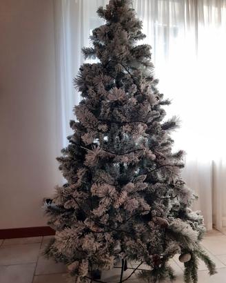 Albero di Natale innevato 180 cm con pigne e luci