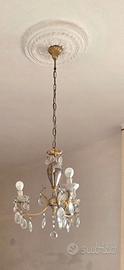 Lampadario Vintage in Cristallo e Ottone Dorato co