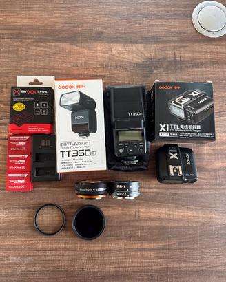 Fuji xt3 accessori 3xBatt+Charger, Flash, Filtri.