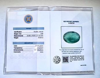 Fluorite 35,50 ct. con certificato IGE