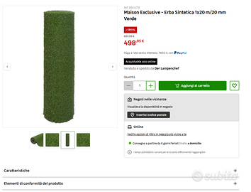 Rotolo intero erba sintetica 1x20m 20mm verde